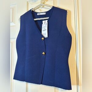 Zara Blue Vest with Gold Buttons